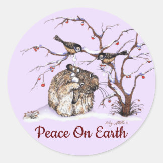 Sticker Rond Joli Lapin & Petits Oiseaux Pesky !