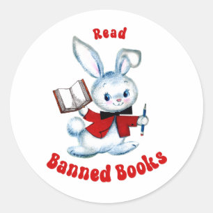 Sticker Rond Joli Lapin Rétro - Lire les Livres Interdits
