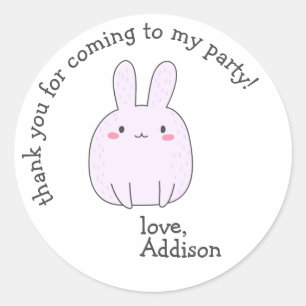 Sticker Rond Joli lapin rose - Merci Anniversaire de enfant
