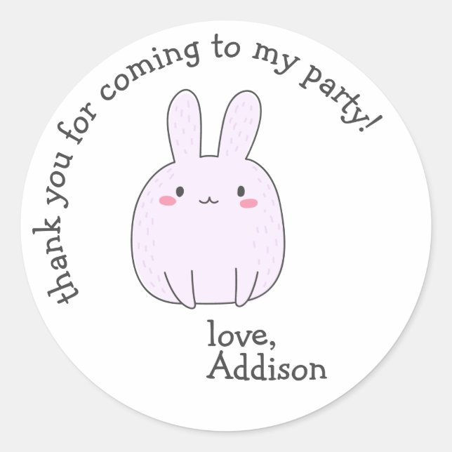 Sticker Rond Joli lapin rose - Merci Anniversaire de enfant (Devant)