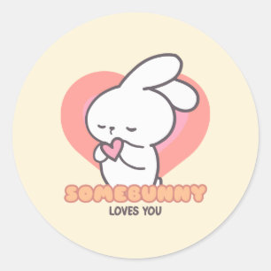 Sticker Rond Joli Lapin : Un Petit Lapin Vous Aime
