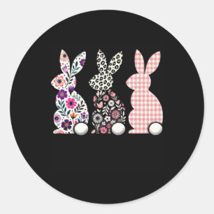 Sticker Rond Joli Léopard Plaid Fleur Floral Joyeux Bunn de Pâq