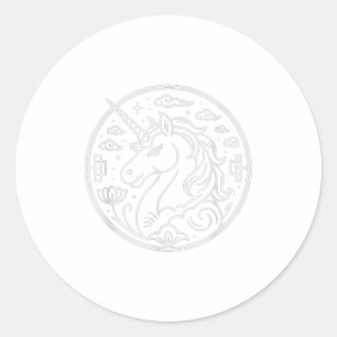 Sticker Rond Joli Licorne 2026 Année du Cheval Cavalier Fortune
