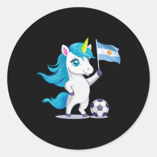 Sticker Rond Joli licorne aux racines argentines jouant au foot