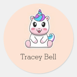 Sticker Rond Joli licorne blanc rose