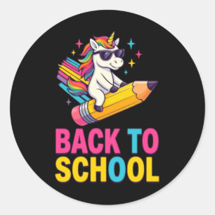 Sticker Rond Joli licorne retour à l'école premier jour d'école