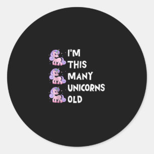 Sticker Rond Joli Licorne Vieux 3 Trois Ans Anniversaire x Enfa