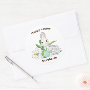 Sticker Rond Joli Lilly floral, lapin de Pâques