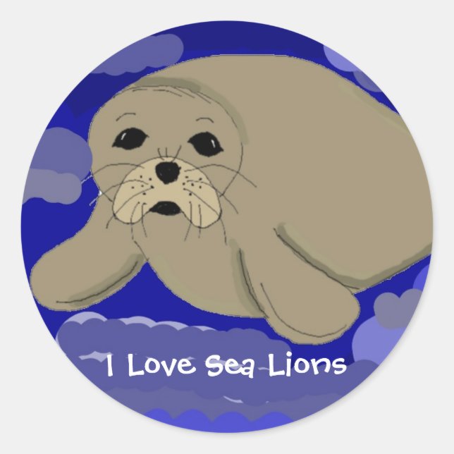 Sticker Rond Joli lion de mer de dessin animé (Devant)