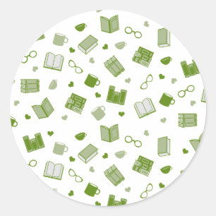 Sticker Rond Joli livre vert et Motif de lecture