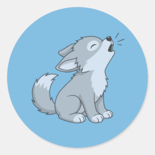 Sticker Rond Joli louveteau hurlant sur fond bleu