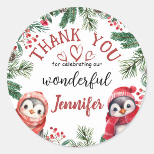 Sticker Rond Joli Manchot Noël 2ème Anniversaire Merci