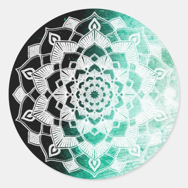 Sticker Rond Joli Mandala vert et blanc Abstrait (Devant)
