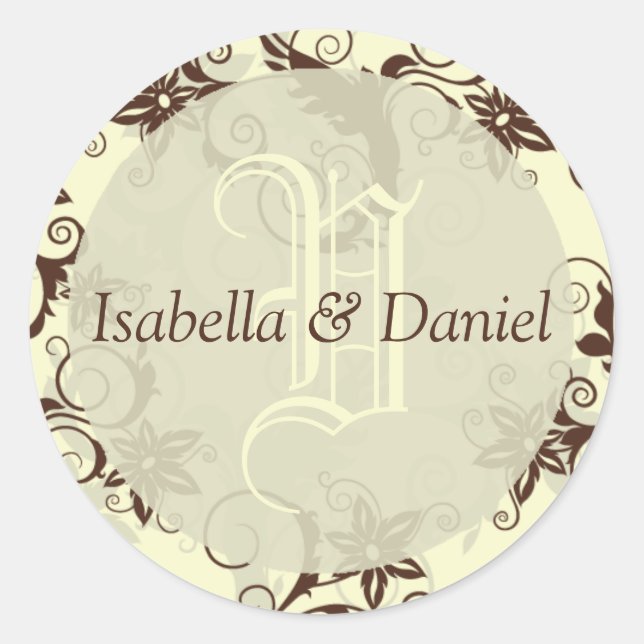 Sticker Rond Joli Mariage Floral Monogrammes Personnalités (Devant)
