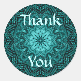 Sticker Rond Joli Merci d'art de mandala aux fleurs bleues