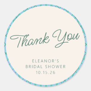Sticker Rond Joli Merci de Fête des mariées bleu vert Vintage