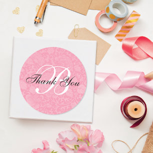 Sticker Rond Joli Merci de Monogramme Brocade Rose