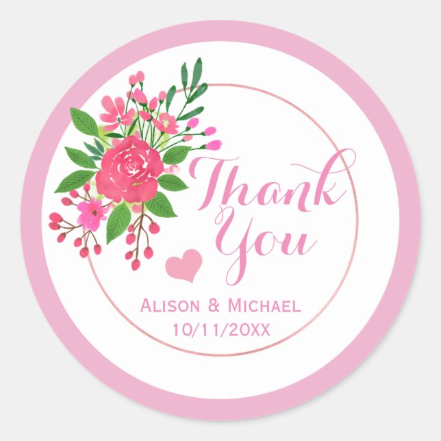Sticker Rond Joli Merci Mariage rose (Devant)