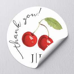 Sticker Rond Joli Merci noir de cerises rouges élégant