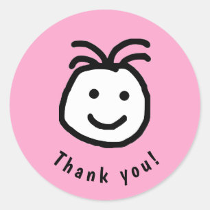 Sticker Rond Joli Merci Visage rond rose