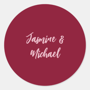 Sticker Rond Joli Minimaliste Rouge Bourgogne Calligraphie Nom 