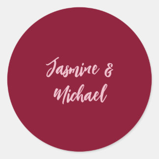 Sticker Rond Joli Minimaliste Rouge Bourgogne Calligraphie Nom 