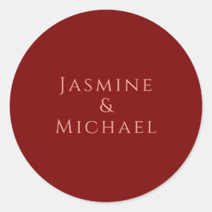 Sticker Rond Joli Minimaliste Rouge Foncé & Nom Prénom Pêche