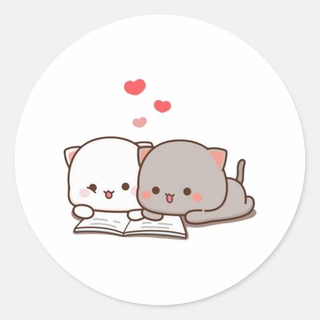 Sticker Rond Joli Mochi Peach Chat livre de lecture (Devant)