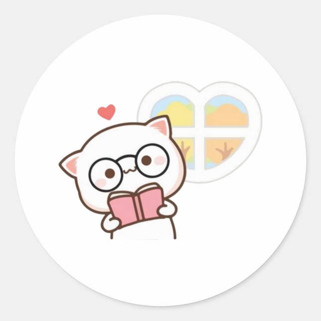 Sticker Rond Joli Mochi Peach Chat livre de lecture (Devant)