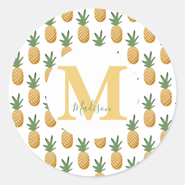 Sticker Rond Joli Monogramme d'ananas Tropical Classic Round St (Devant)
