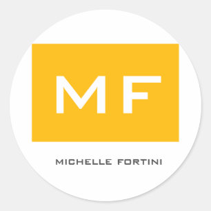 Sticker Rond Joli Monogramme Jaune Blanc Votre Nom