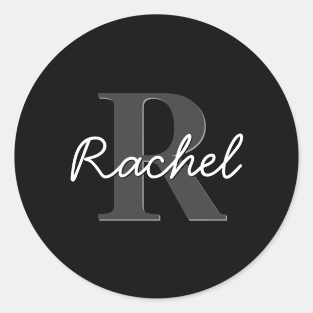 Sticker Rond Joli monogramme personnalisable | Noir et gris (Devant)
