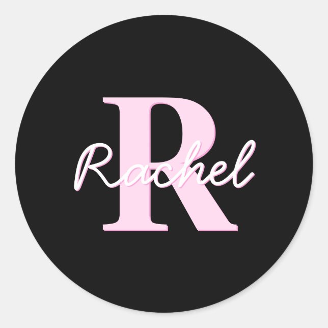 Sticker Rond Joli monogramme personnalisable | Rose clair et no (Devant)