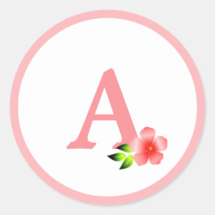 Sticker Rond Joli monogramme rose et fleur