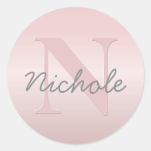Sticker Rond Joli Monogramme rose personnalisable et votre nom 