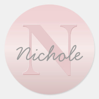 Sticker Rond Joli Monogramme rose personnalisable et votre nom 