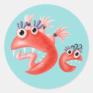 Sticker Rond Joli Monster Crazy Enfants Amusants
