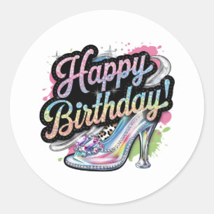 Sticker Rond Joli mot art d'anniversaire joyeux dames 