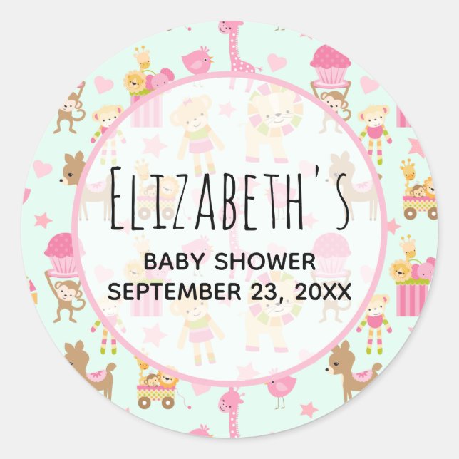 Sticker Rond Joli Motif avec Joyeux Animaux & Jouets Douche (Devant)