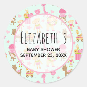 Sticker Rond Joli Motif avec Joyeux Animaux & Jouets Douche