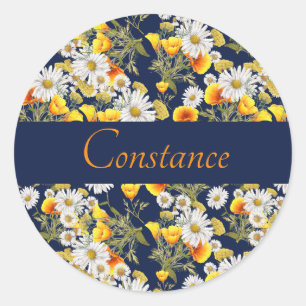 Sticker Rond Joli Motif Chamomile & Poppies Personnalisé