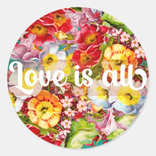 Sticker Rond Joli motif Floral Vintage Primrose L'amour est tou
