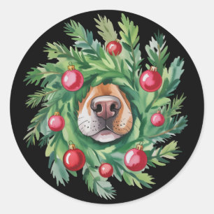 Sticker Rond Joli nez de chien Noël Maman chien Party Amant des
