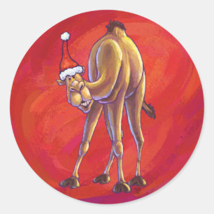 Sticker Rond Joli Noël Camel En Rouge