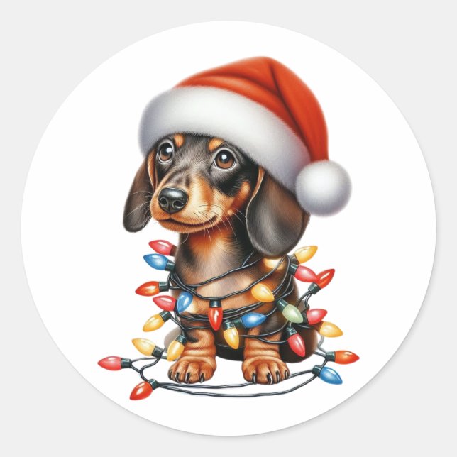 Sticker Rond Joli Noël Dachshund (Devant)