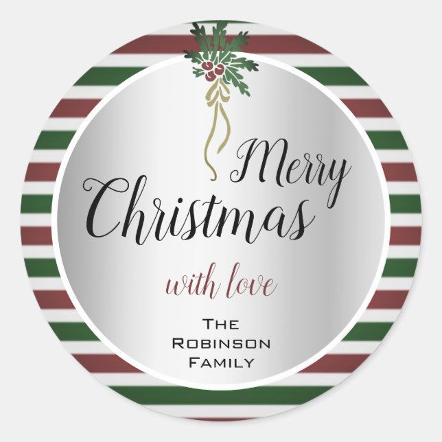 Sticker Rond Joli Noël Design Argent avec Mistletoe (Devant)