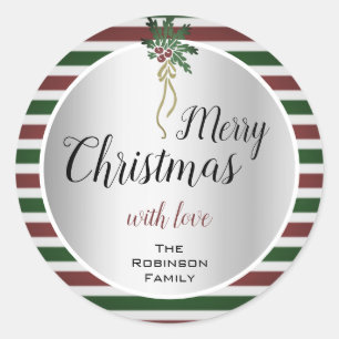 Sticker Rond Joli Noël Design Argent avec Mistletoe