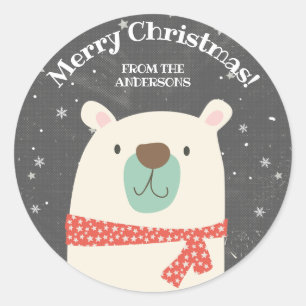 Sticker Rond Joli Noël d'ours polaire