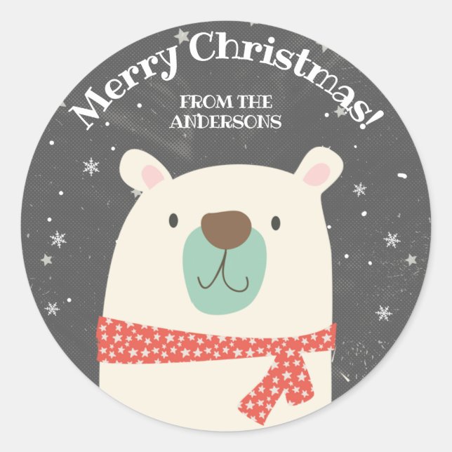Sticker Rond Joli Noël d'ours polaire (Devant)