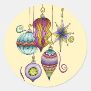Sticker Rond Joli Noël, Élégants et Fantastiques Ornements en V